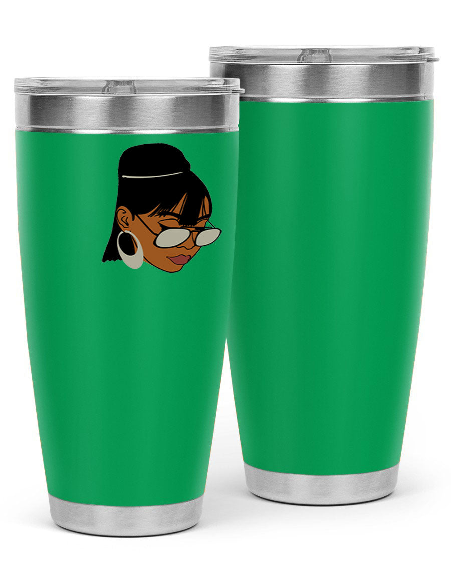 Black Afro 40# Tumbler featuring double wall vacuum stainless steel design, perfect for women and girls, ideal for hot and cold beverages.