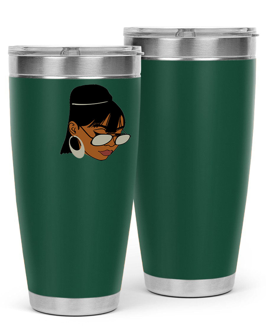 Black Afro 40# Tumbler featuring double wall vacuum stainless steel design, perfect for women and girls, ideal for hot and cold beverages.