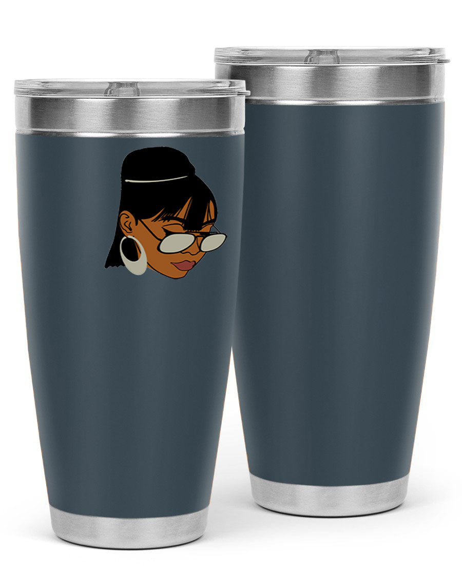 Black Afro 40# Tumbler featuring double wall vacuum stainless steel design, perfect for women and girls, ideal for hot and cold beverages.