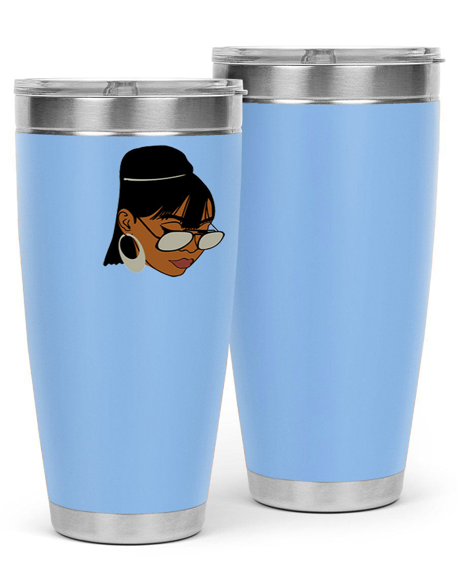 Black Afro 40# Tumbler featuring double wall vacuum stainless steel design, perfect for women and girls, ideal for hot and cold beverages.