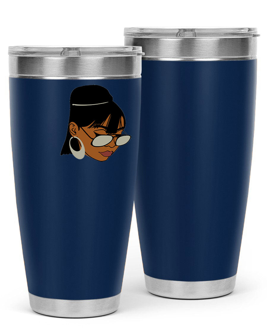 Black Afro 40# Tumbler featuring double wall vacuum stainless steel design, perfect for women and girls, ideal for hot and cold beverages.