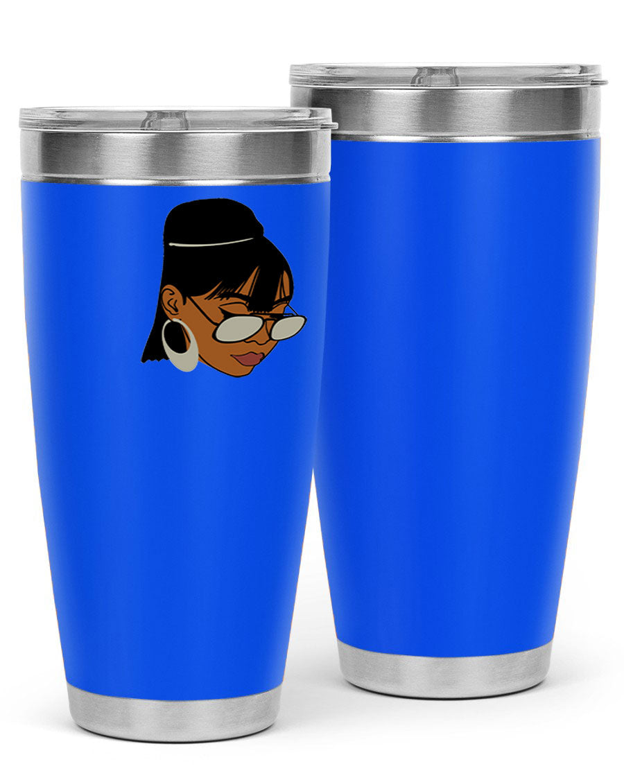 Black Afro 40# Tumbler featuring double wall vacuum stainless steel design, perfect for women and girls, ideal for hot and cold beverages.