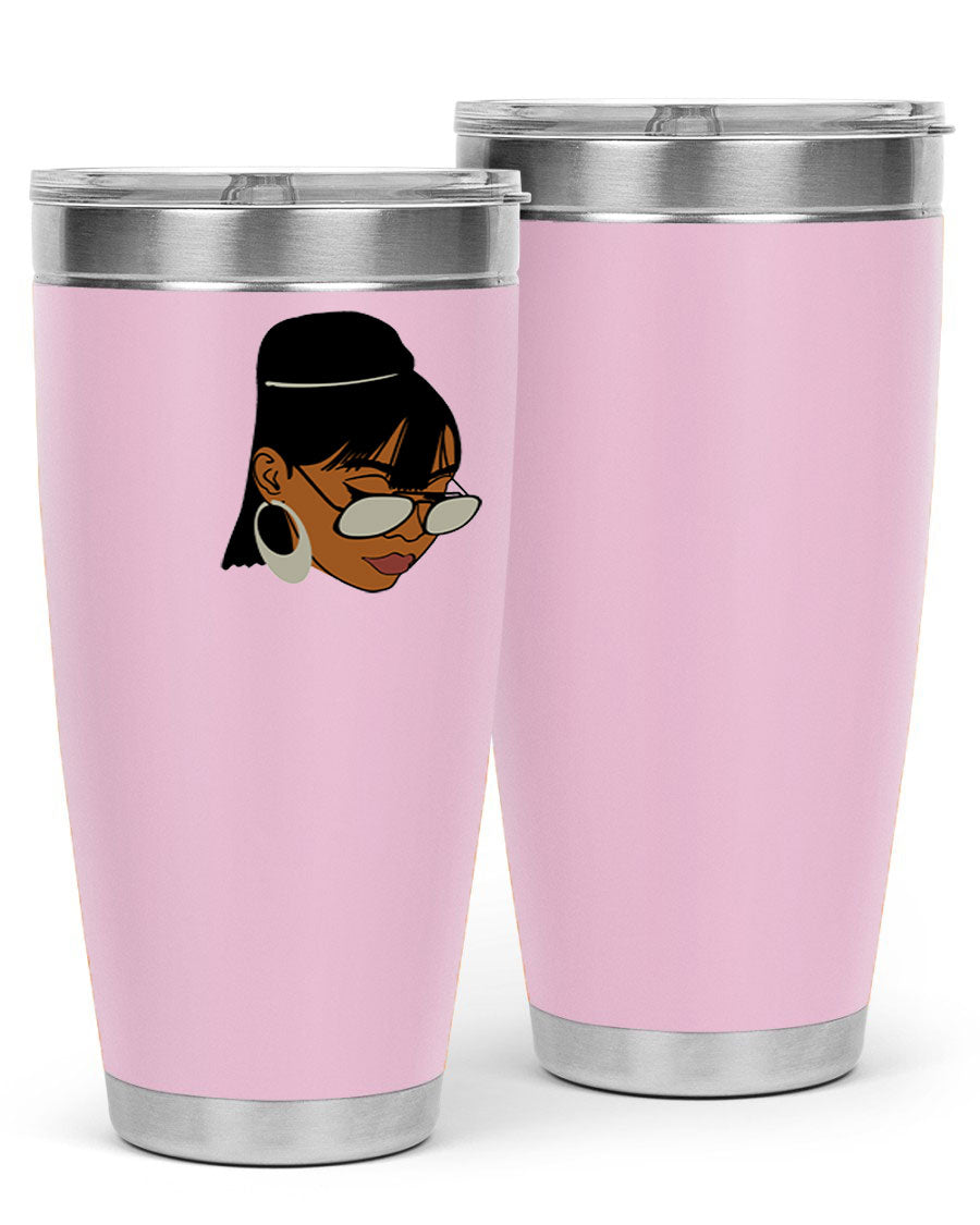 Black Afro 40# Tumbler featuring double wall vacuum stainless steel design, perfect for women and girls, ideal for hot and cold beverages.