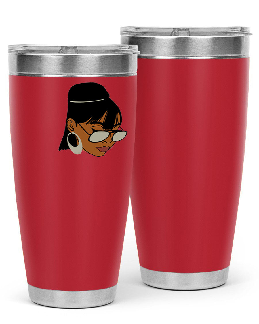 Black Afro 40# Tumbler featuring double wall vacuum stainless steel design, perfect for women and girls, ideal for hot and cold beverages.