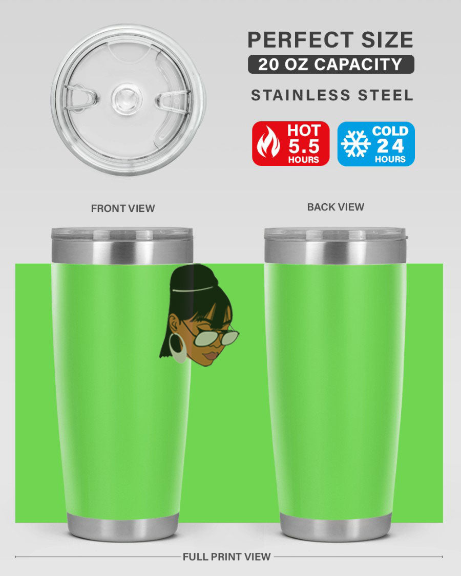 Black Afro 40# Tumbler featuring double wall vacuum stainless steel design, perfect for women and girls, ideal for hot and cold beverages.