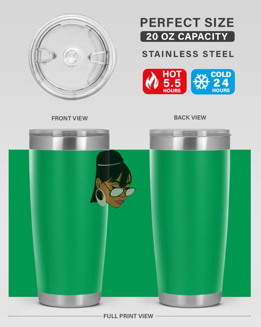 Black Afro 40# Tumbler featuring double wall vacuum stainless steel design, perfect for women and girls, ideal for hot and cold beverages.