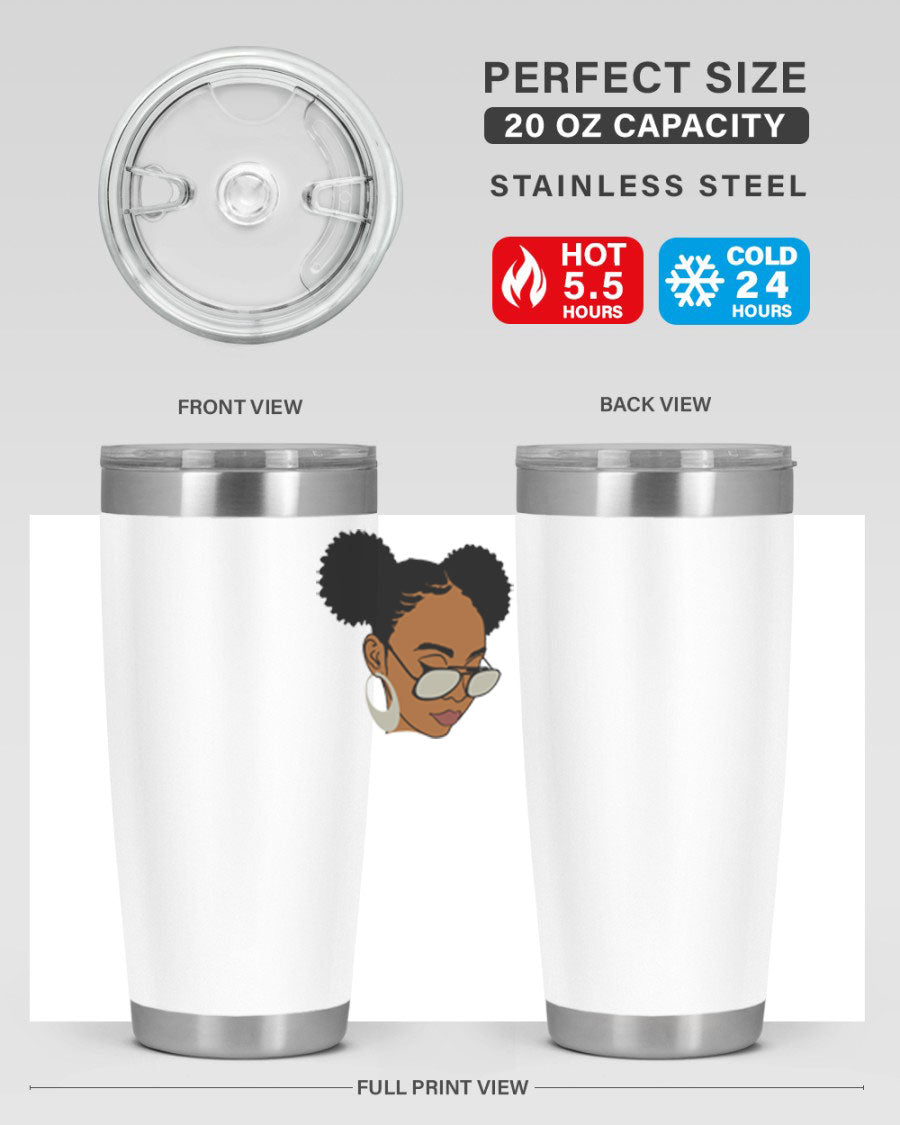 Black Afro 41# Tumbler, 20oz, double wall stainless steel with copper lining, featuring a stylish design for women and girls.