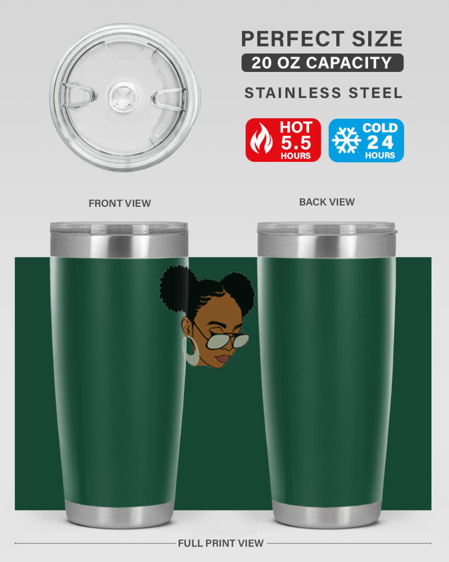 Black Afro 41# Tumbler, 20oz, double wall stainless steel with copper lining, featuring a stylish design for women and girls.