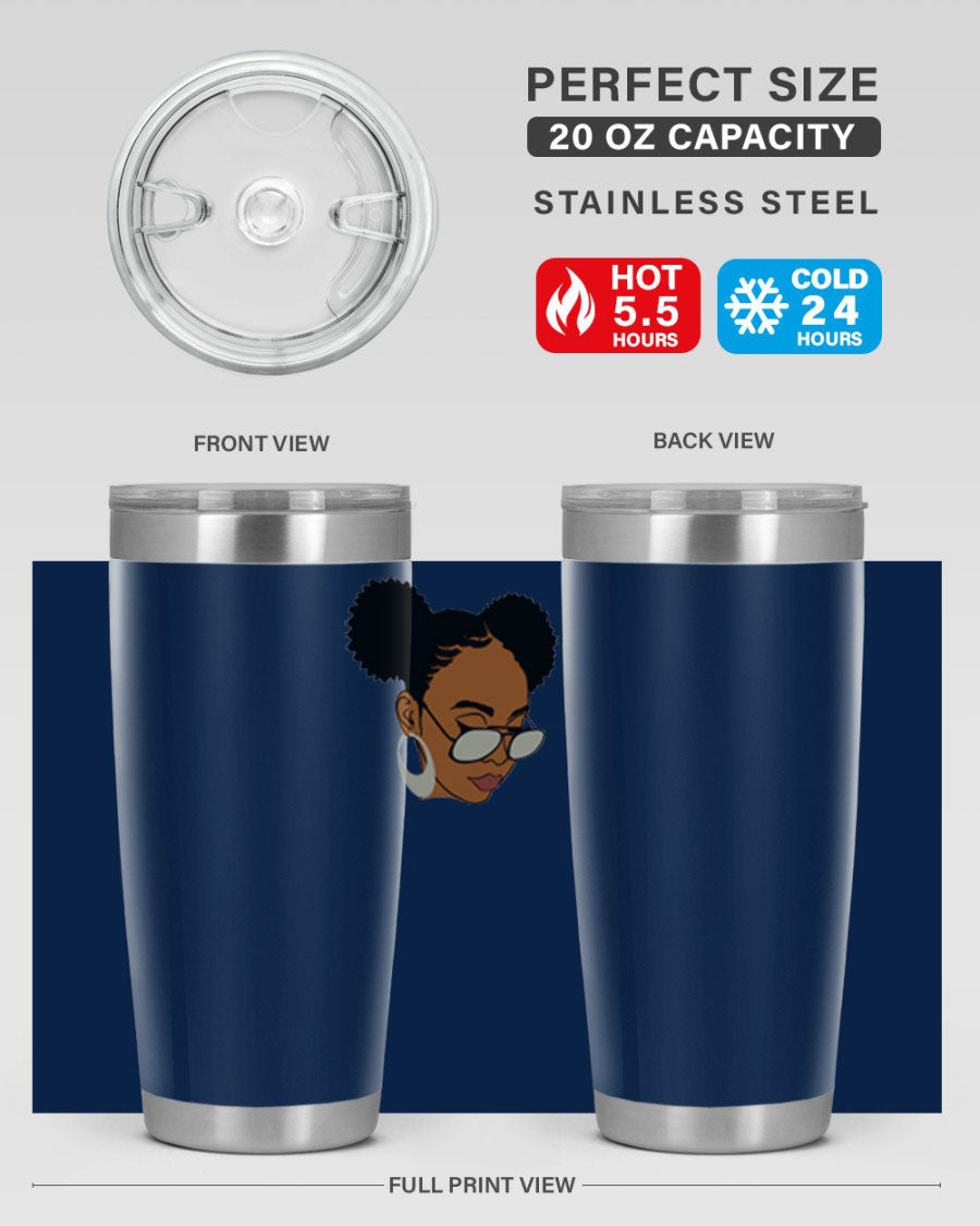 Black Afro 41# Tumbler, 20oz, double wall stainless steel with copper lining, featuring a stylish design for women and girls.