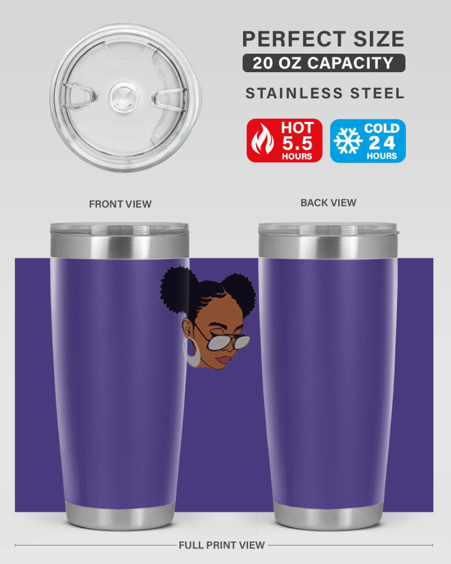 Black Afro 41# Tumbler, 20oz, double wall stainless steel with copper lining, featuring a stylish design for women and girls.