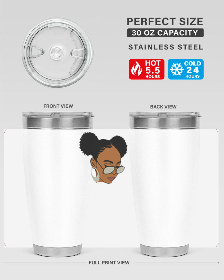 Black Afro 41# Tumbler, 20oz, double wall stainless steel with copper lining, featuring a stylish design for women and girls.