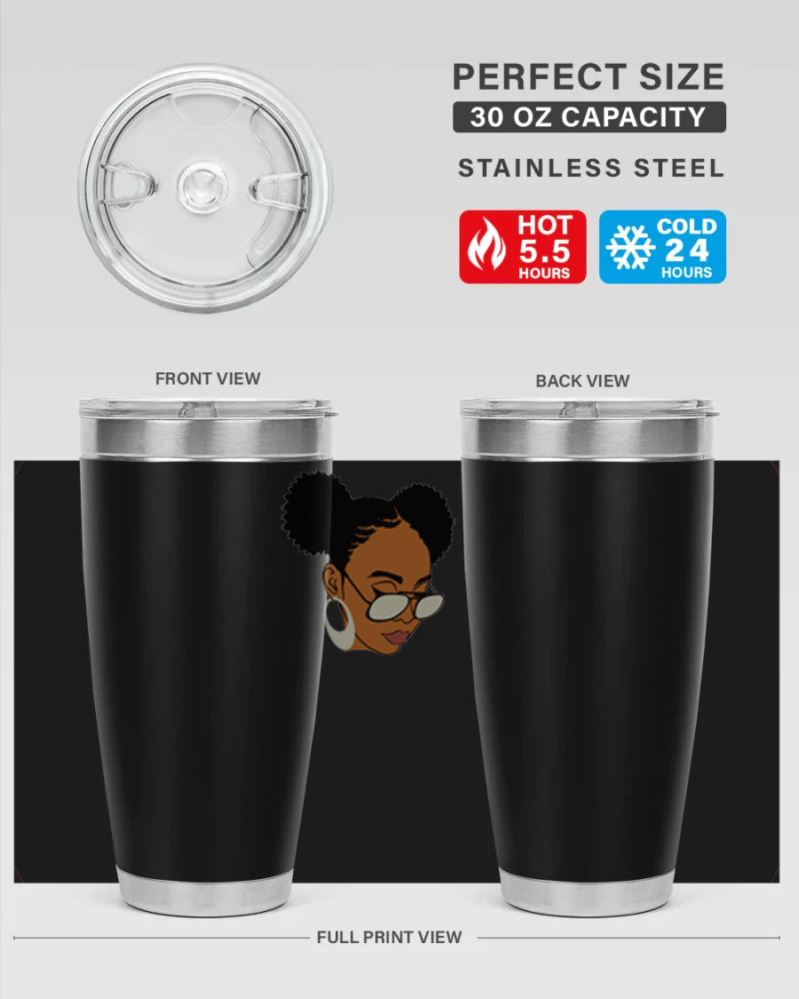 Black Afro 41# Tumbler, 20oz, double wall stainless steel with copper lining, featuring a stylish design for women and girls.