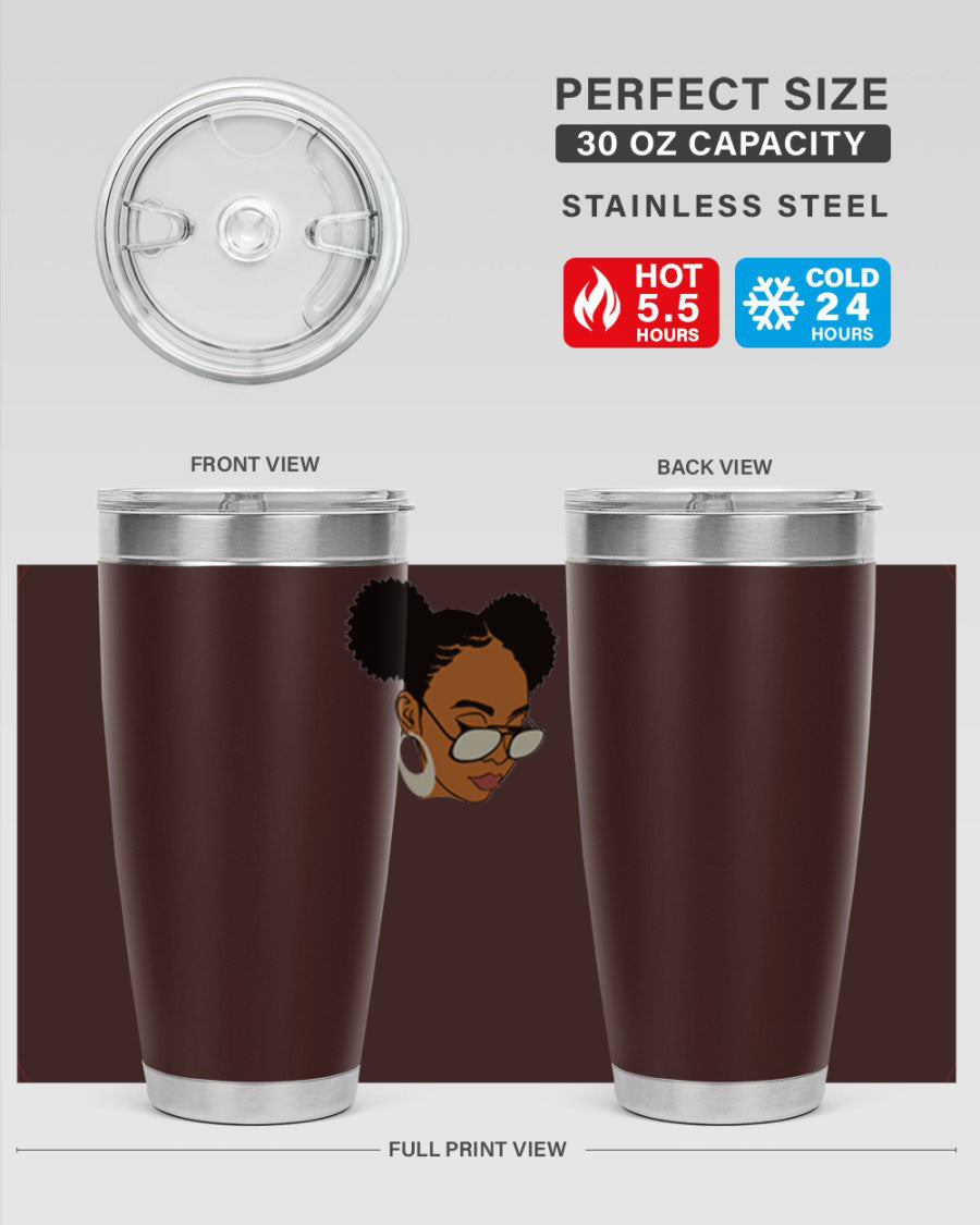 Black Afro 41# Tumbler, 20oz, double wall stainless steel with copper lining, featuring a stylish design for women and girls.