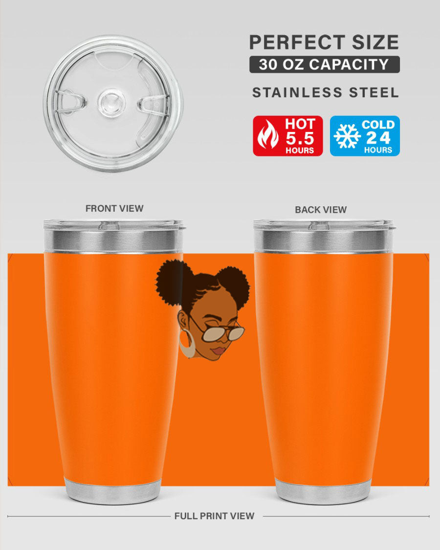 Black Afro 41# Tumbler, 20oz, double wall stainless steel with copper lining, featuring a stylish design for women and girls.