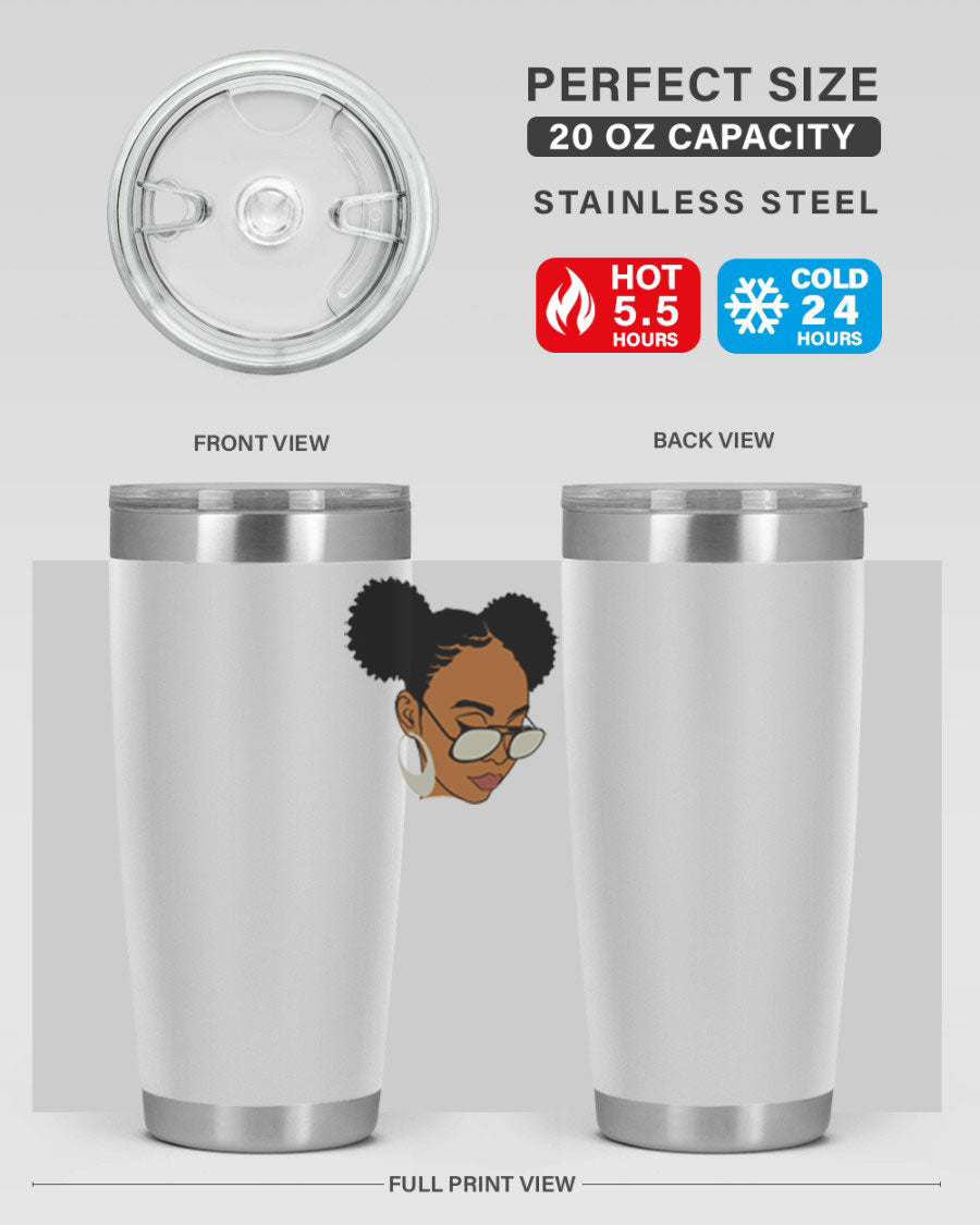 Black Afro 41# Tumbler, 20oz, double wall stainless steel with copper lining, featuring a stylish design for women and girls.