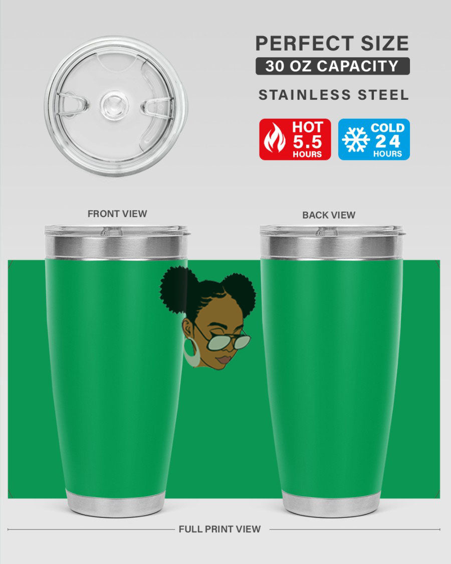 Black Afro 41# Tumbler, 20oz, double wall stainless steel with copper lining, featuring a stylish design for women and girls.