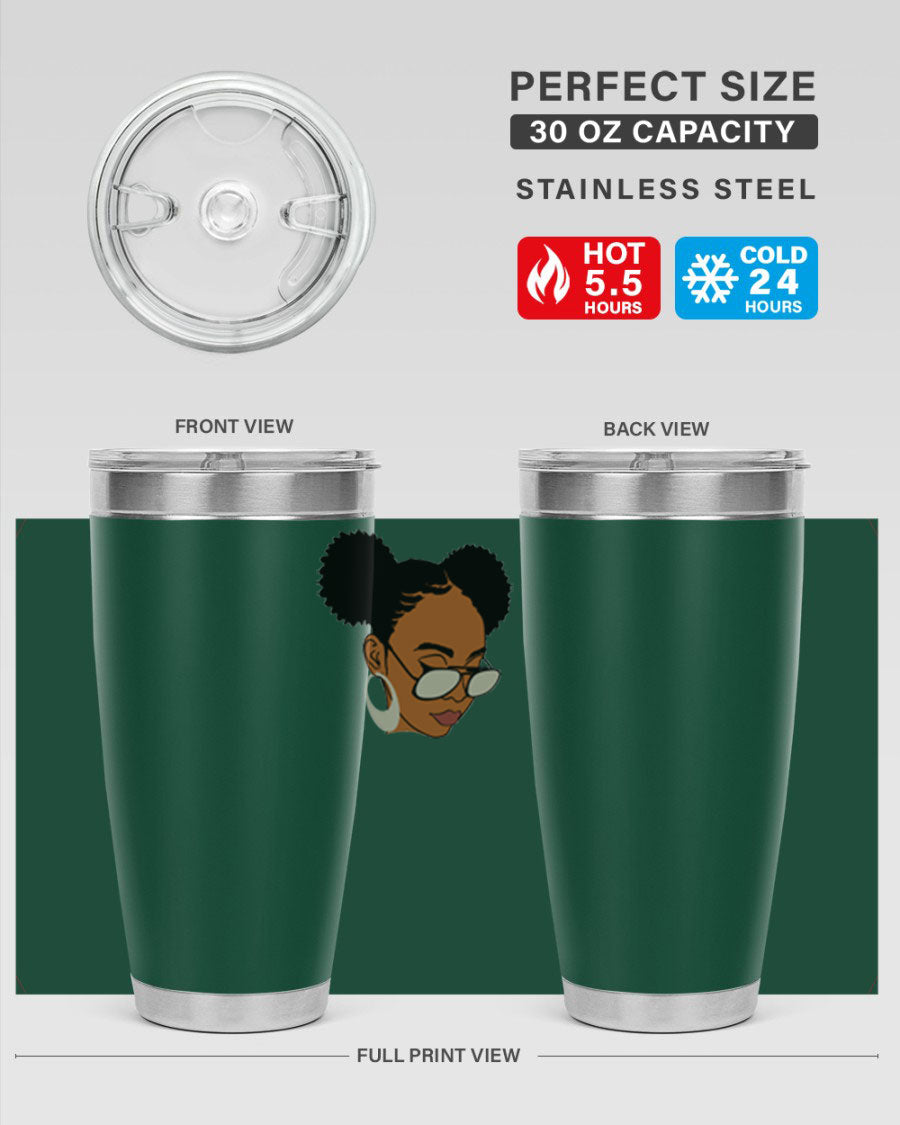 Black Afro 41# Tumbler, 20oz, double wall stainless steel with copper lining, featuring a stylish design for women and girls.