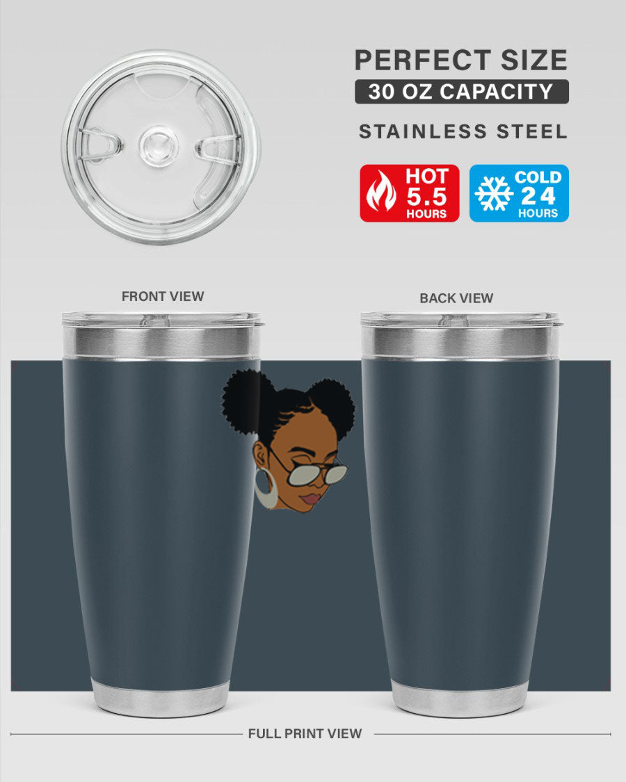 Black Afro 41# Tumbler, 20oz, double wall stainless steel with copper lining, featuring a stylish design for women and girls.