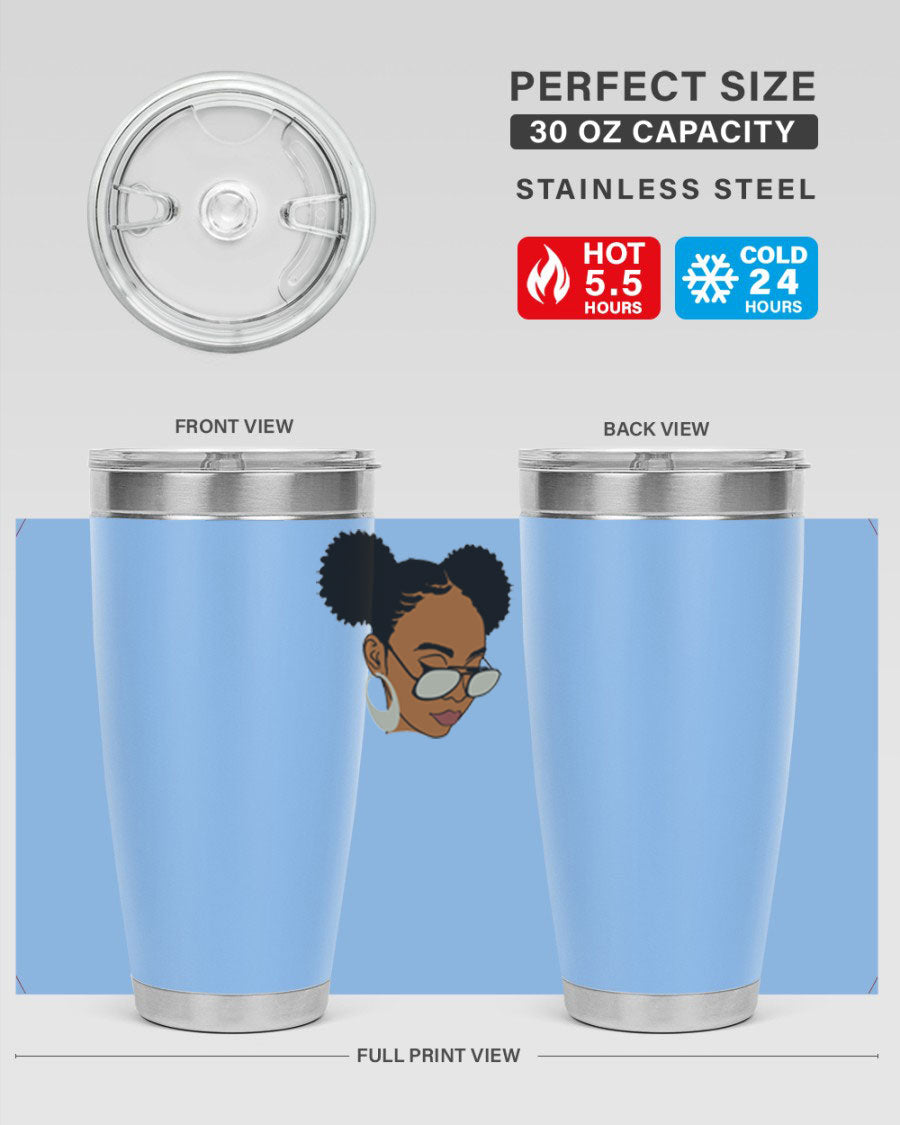 Black Afro 41# Tumbler, 20oz, double wall stainless steel with copper lining, featuring a stylish design for women and girls.