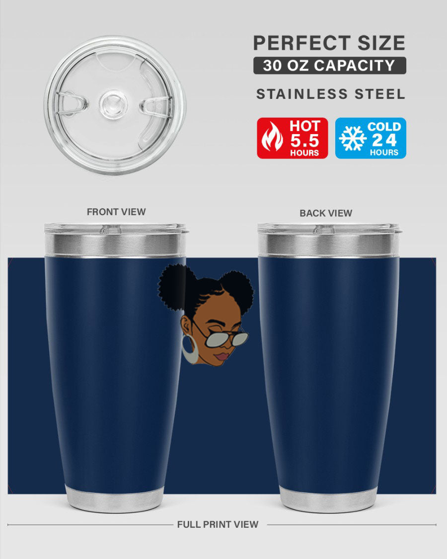 Black Afro 41# Tumbler, 20oz, double wall stainless steel with copper lining, featuring a stylish design for women and girls.