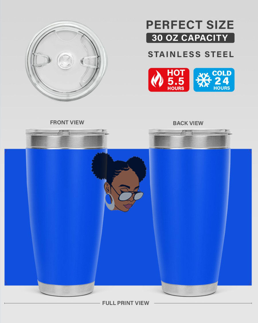 Black Afro 41# Tumbler, 20oz, double wall stainless steel with copper lining, featuring a stylish design for women and girls.