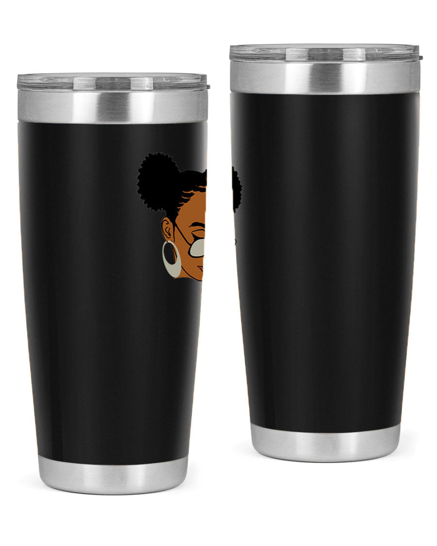 Black Afro 41# Tumbler, 20oz, double wall stainless steel with copper lining, featuring a stylish design for women and girls.