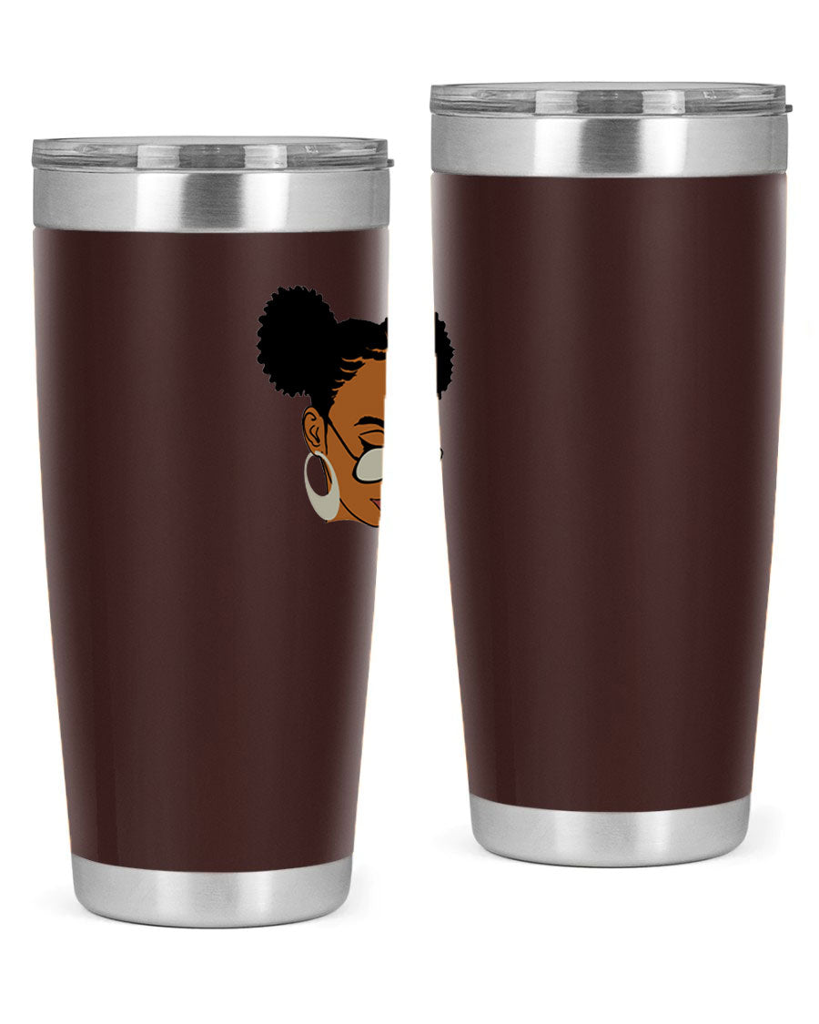 Black Afro 41# Tumbler, 20oz, double wall stainless steel with copper lining, featuring a stylish design for women and girls.