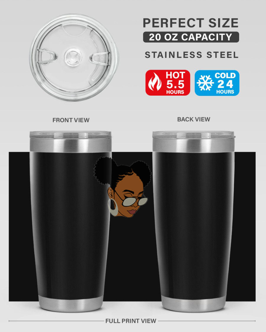 Black Afro 41# Tumbler, 20oz, double wall stainless steel with copper lining, featuring a stylish design for women and girls.