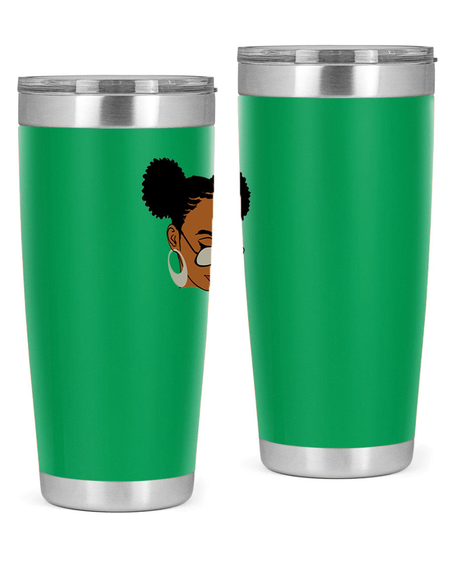 Black Afro 41# Tumbler, 20oz, double wall stainless steel with copper lining, featuring a stylish design for women and girls.