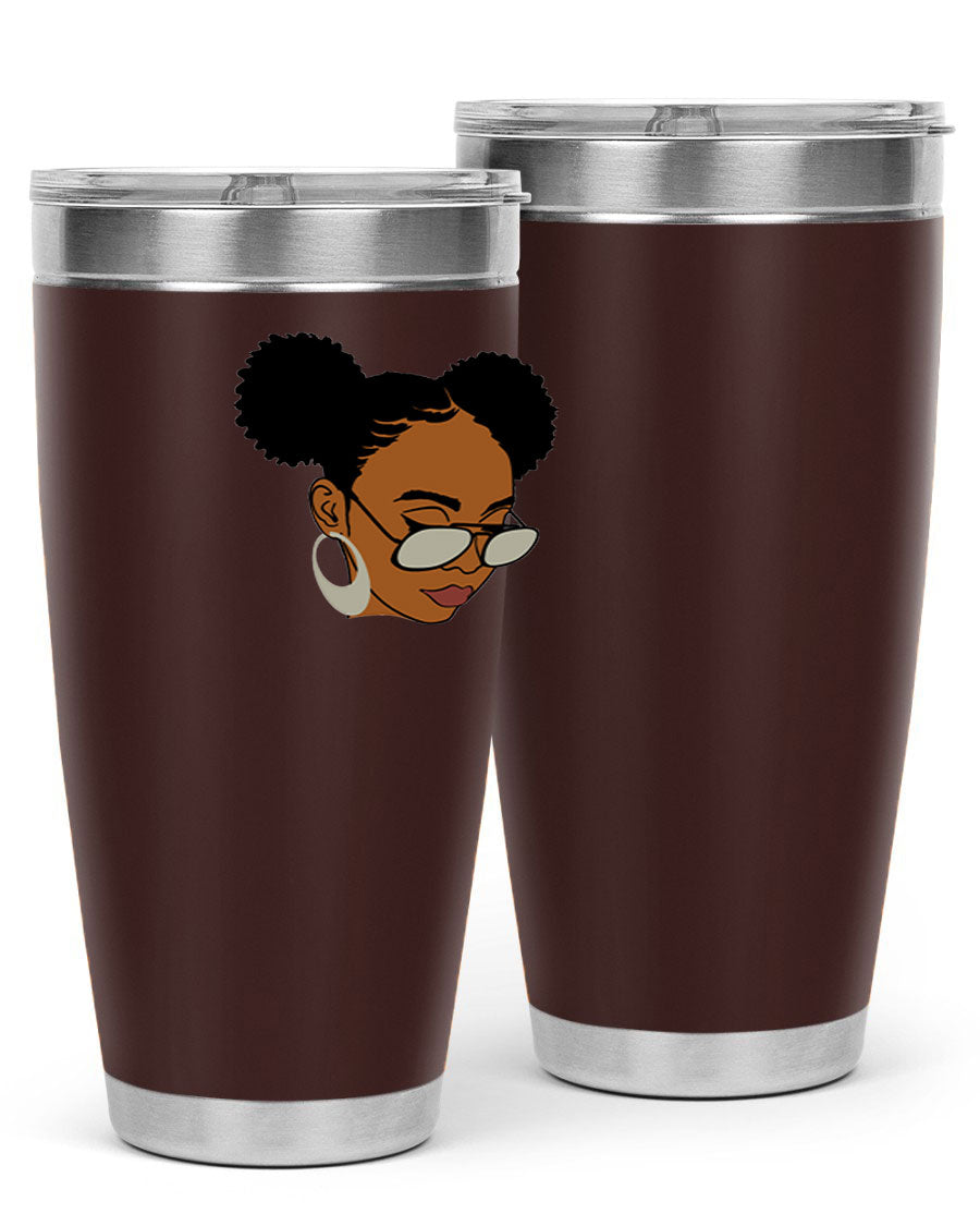 Black Afro 41# Tumbler, 20oz, double wall stainless steel with copper lining, featuring a stylish design for women and girls.