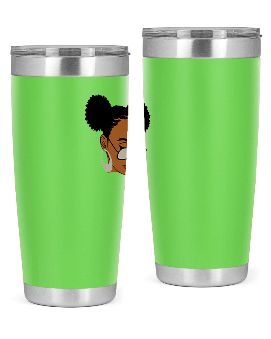 Black Afro 41# Tumbler, 20oz, double wall stainless steel with copper lining, featuring a stylish design for women and girls.