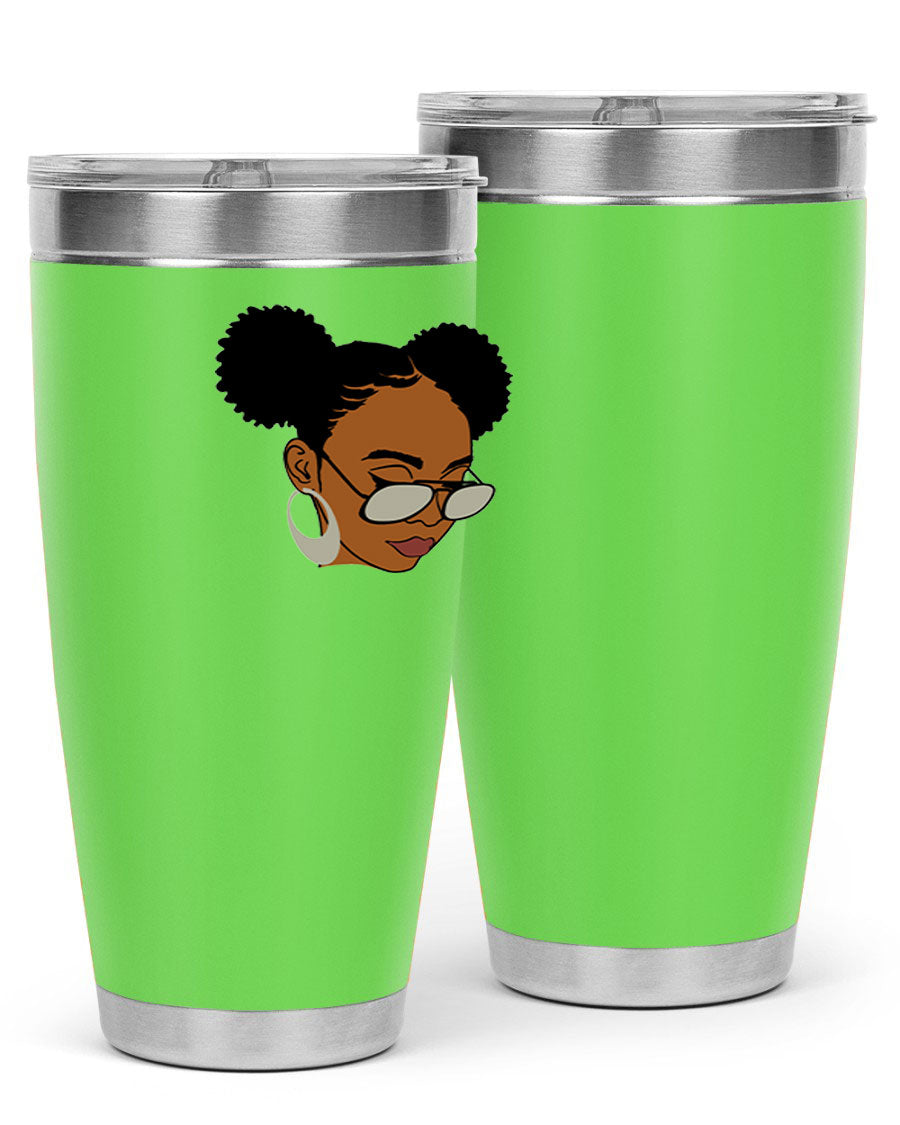 Black Afro 41# Tumbler, 20oz, double wall stainless steel with copper lining, featuring a stylish design for women and girls.