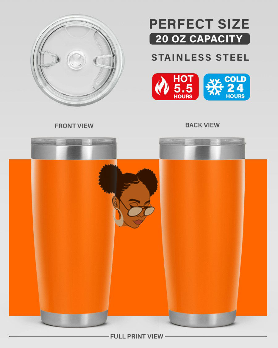 Black Afro 41# Tumbler, 20oz, double wall stainless steel with copper lining, featuring a stylish design for women and girls.