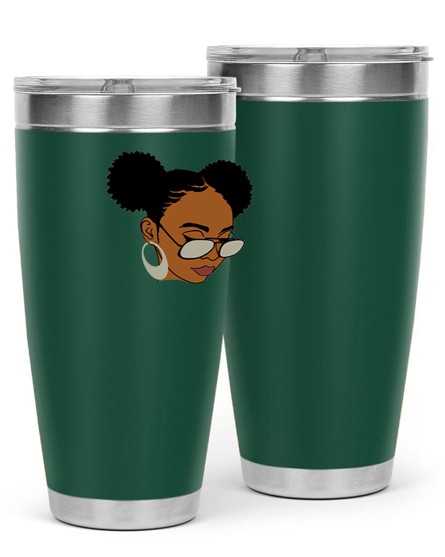 Black Afro 41# Tumbler, 20oz, double wall stainless steel with copper lining, featuring a stylish design for women and girls.