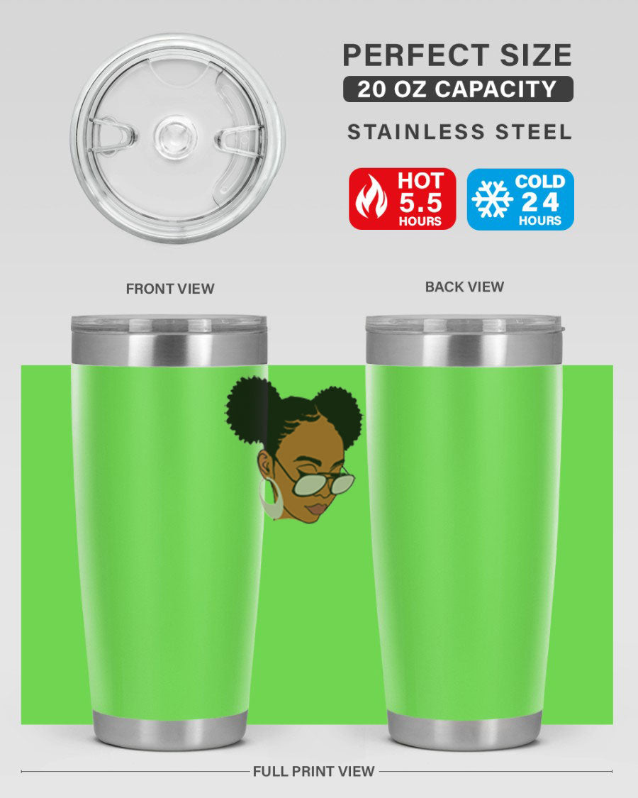 Black Afro 41# Tumbler, 20oz, double wall stainless steel with copper lining, featuring a stylish design for women and girls.