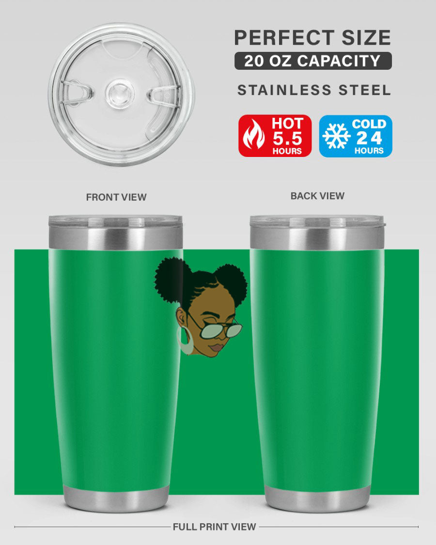 Black Afro 41# Tumbler, 20oz, double wall stainless steel with copper lining, featuring a stylish design for women and girls.