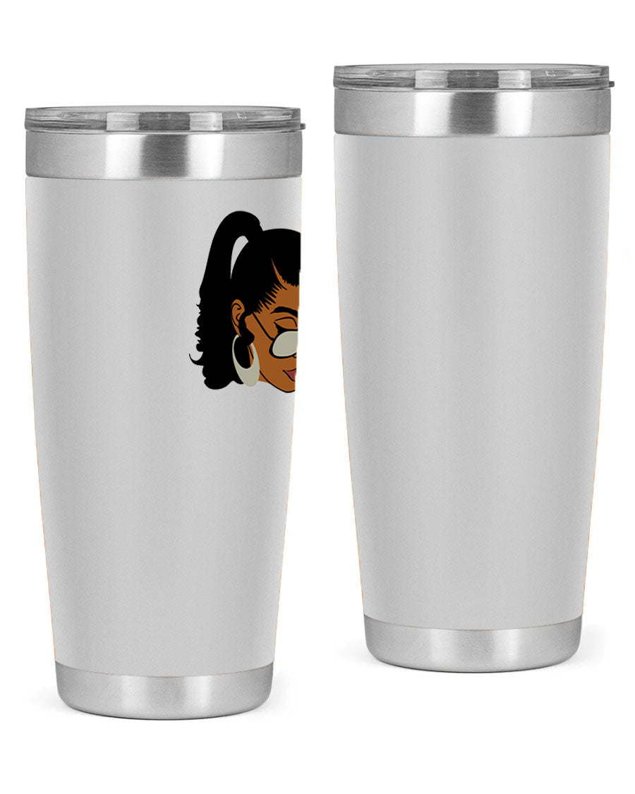 Black afro 42# tumbler for women and girls, featuring a stylish design and double wall vacuum insulation for hot and cold beverages.