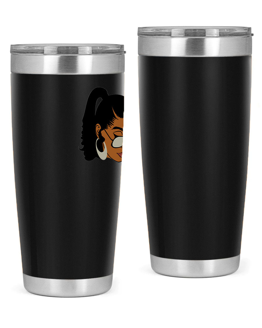 Black afro 42# tumbler for women and girls, featuring a stylish design and double wall vacuum insulation for hot and cold beverages.