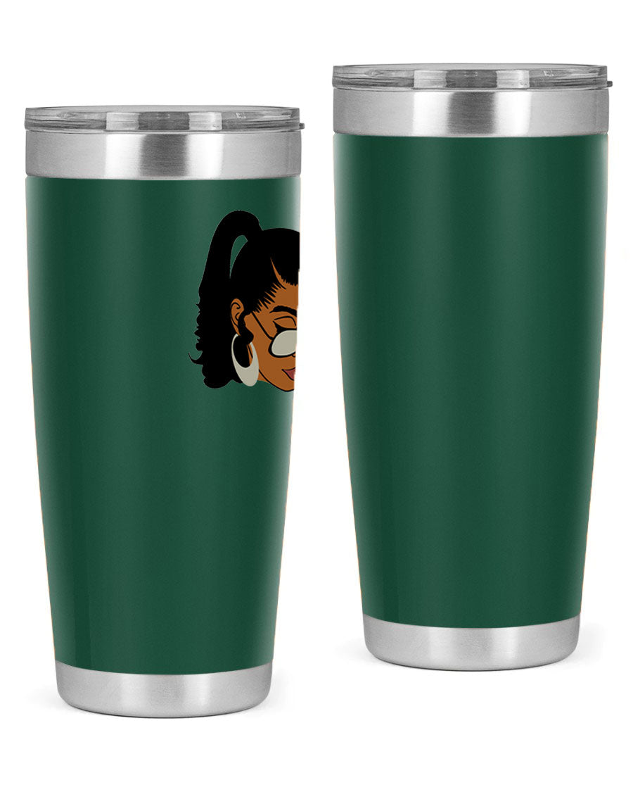 Black afro 42# tumbler for women and girls, featuring a stylish design and double wall vacuum insulation for hot and cold beverages.