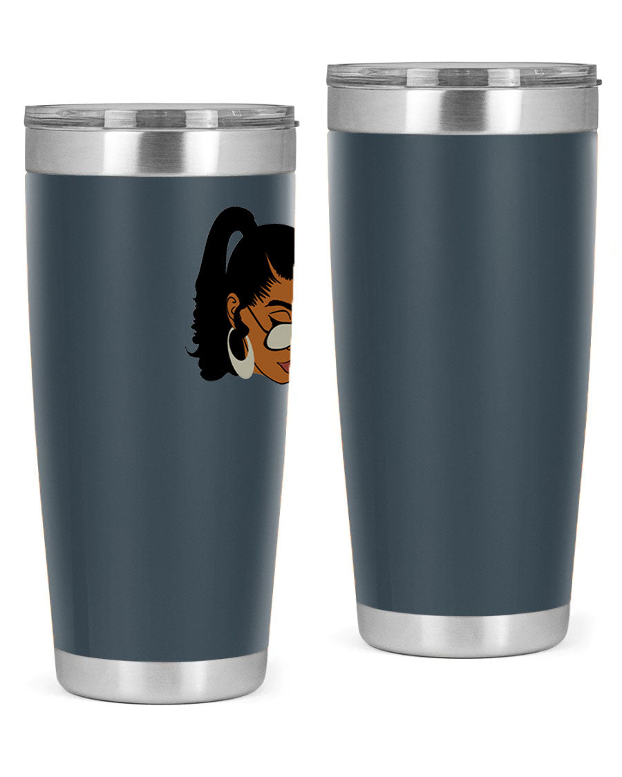 Black afro 42# tumbler for women and girls, featuring a stylish design and double wall vacuum insulation for hot and cold beverages.