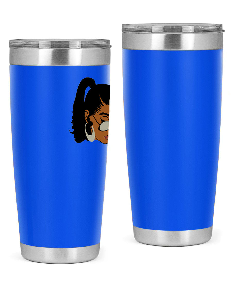 Black afro 42# tumbler for women and girls, featuring a stylish design and double wall vacuum insulation for hot and cold beverages.