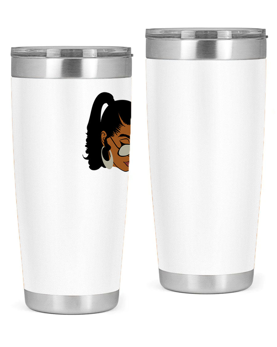 Black afro 42# tumbler for women and girls, featuring a stylish design and double wall vacuum insulation for hot and cold beverages.