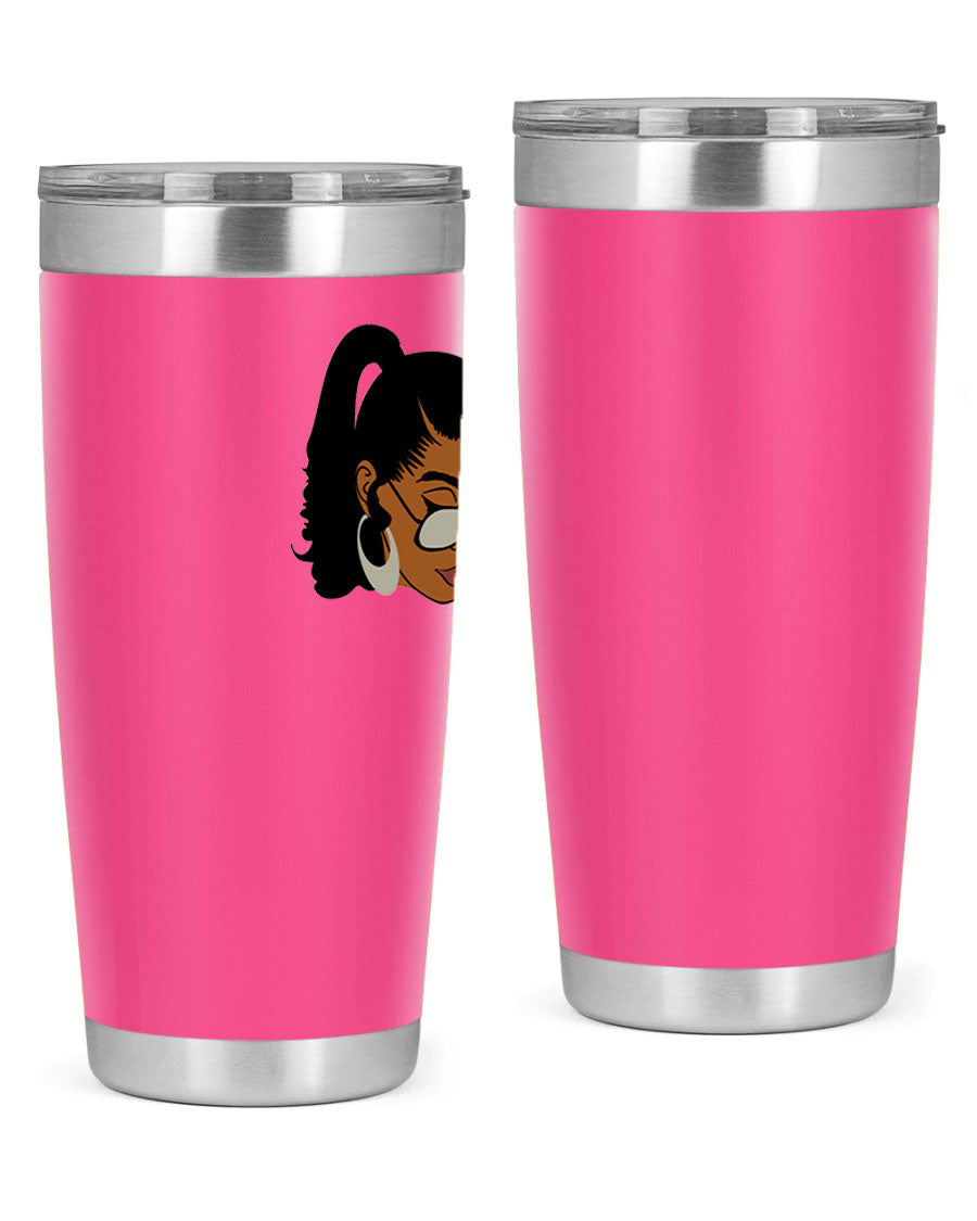 Black afro 42# tumbler for women and girls, featuring a stylish design and double wall vacuum insulation for hot and cold beverages.