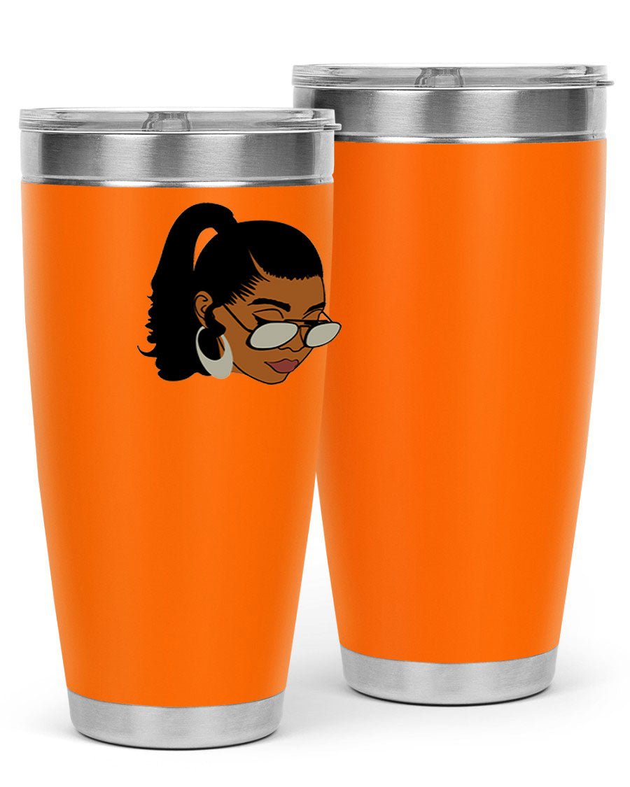 Black afro 42# tumbler for women and girls, featuring a stylish design and double wall vacuum insulation for hot and cold beverages.