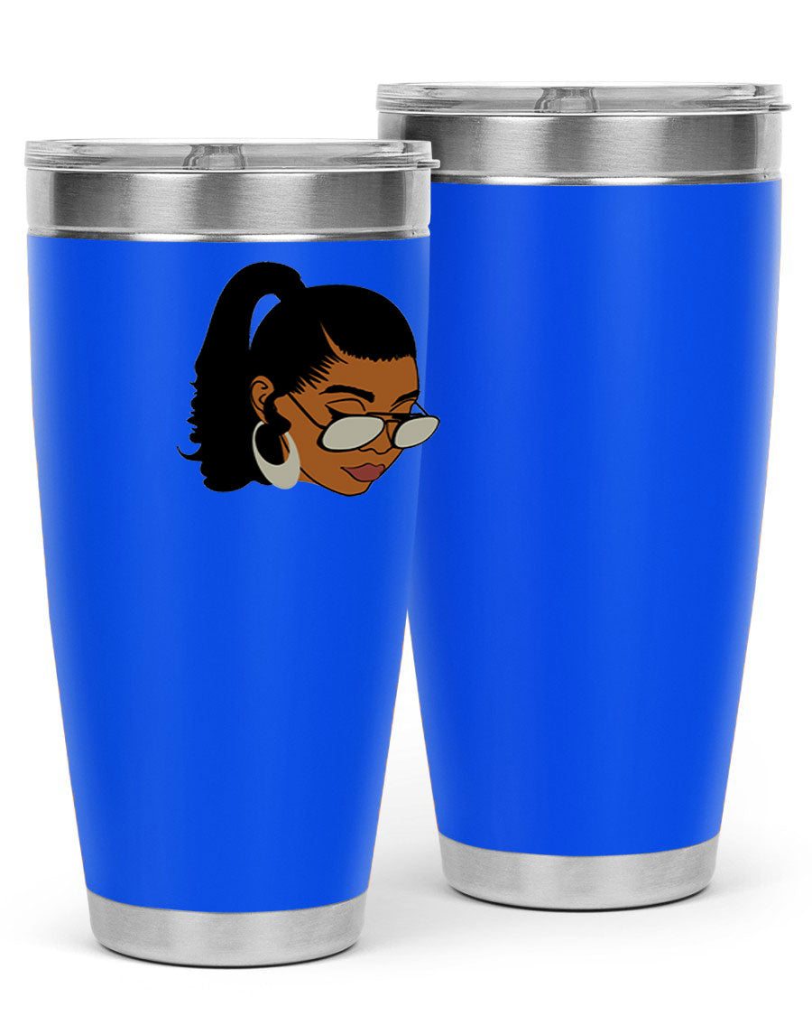 Black afro 42# tumbler for women and girls, featuring a stylish design and double wall vacuum insulation for hot and cold beverages.