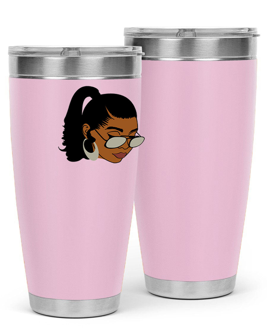 Black afro 42# tumbler for women and girls, featuring a stylish design and double wall vacuum insulation for hot and cold beverages.