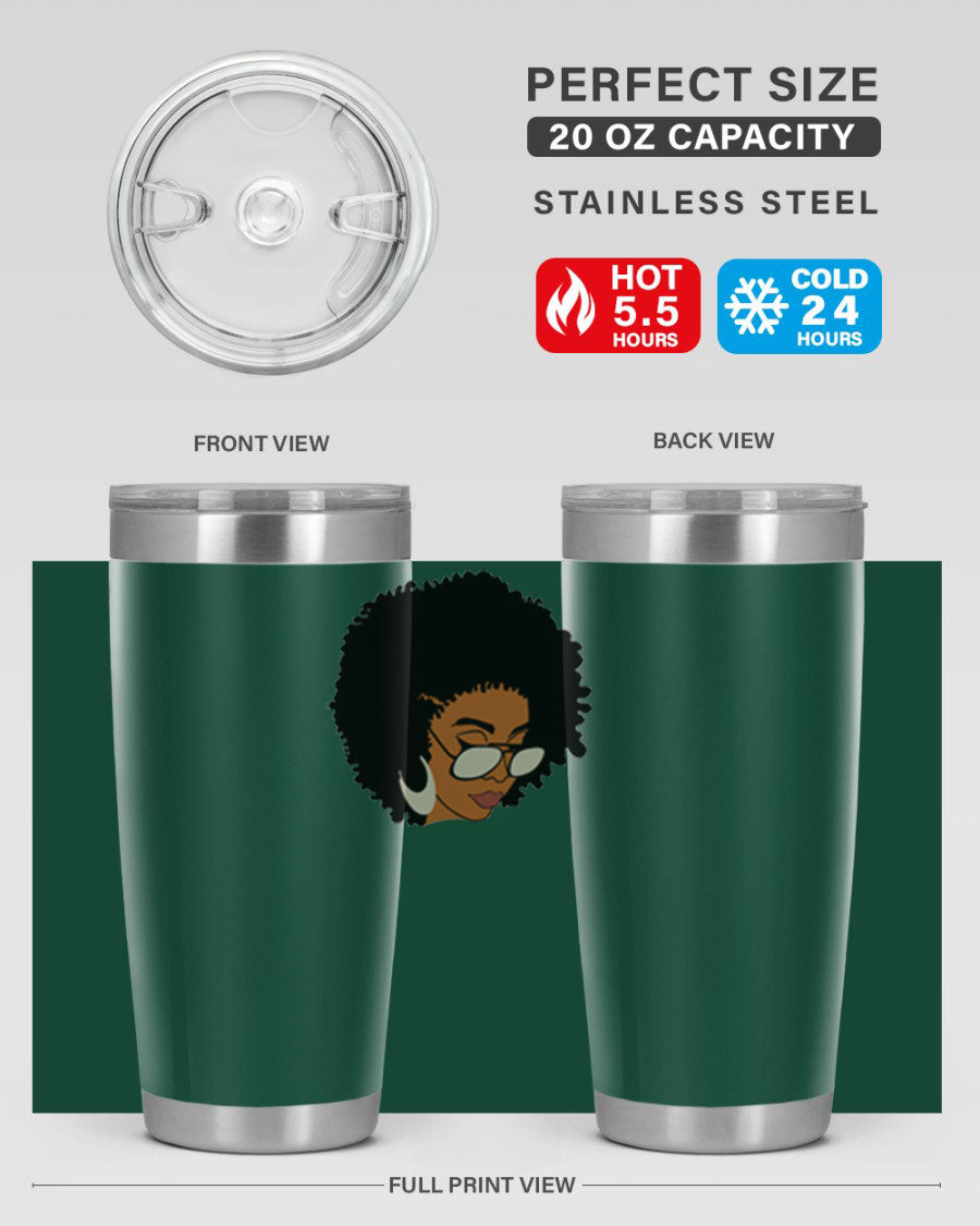 Black afro 46# tumbler with double wall vacuum insulation, featuring a stylish design and a press-in drink-thru lid.