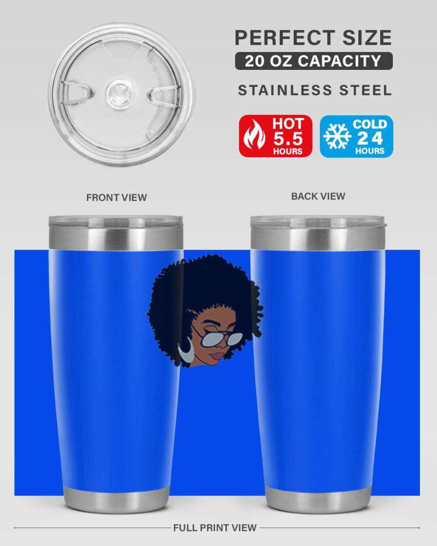 Black afro 46# tumbler with double wall vacuum insulation, featuring a stylish design and a press-in drink-thru lid.