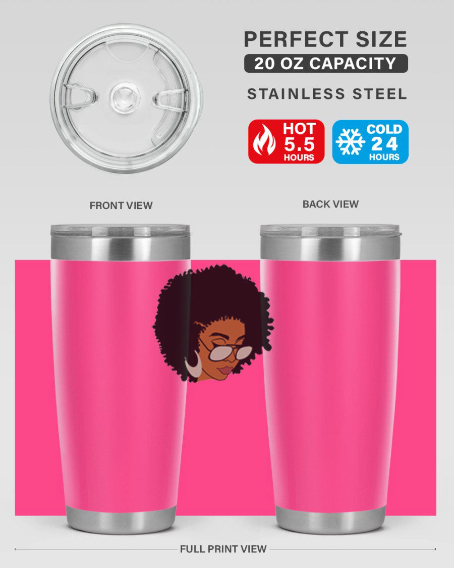 Black afro 46# tumbler with double wall vacuum insulation, featuring a stylish design and a press-in drink-thru lid.