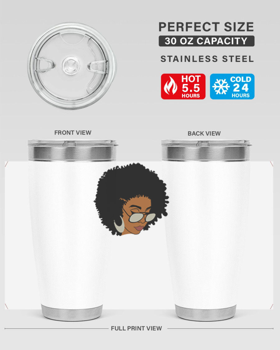 Black afro 46# tumbler with double wall vacuum insulation, featuring a stylish design and a press-in drink-thru lid.